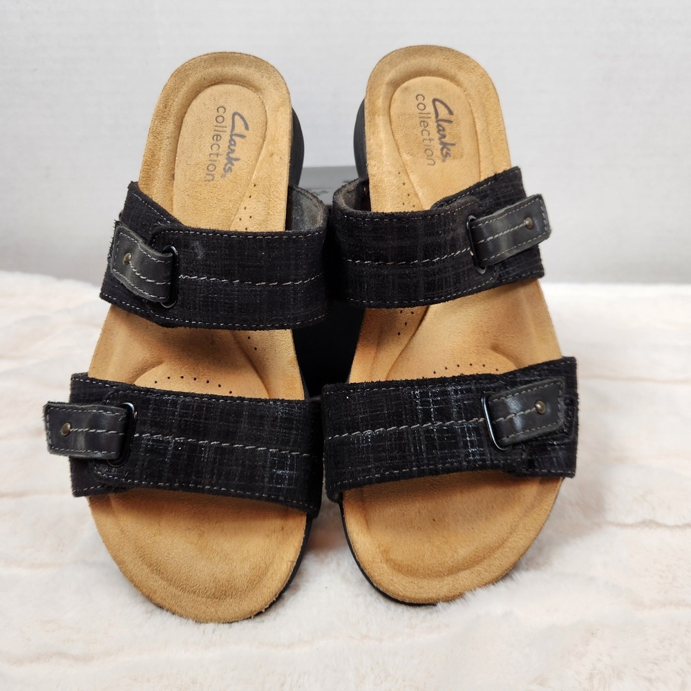 Clarks Collection Womens Mira Tide Black Slide Sandals Sz 8 M  Casual Minimalist